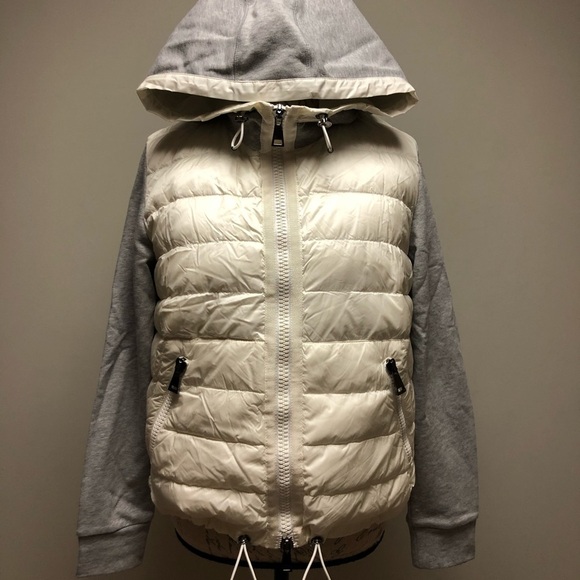[5] Moncler Jacket Puffer Hooded Cardigan Grey Cream Women’s Small & Extra Small - Picture 5 of 8